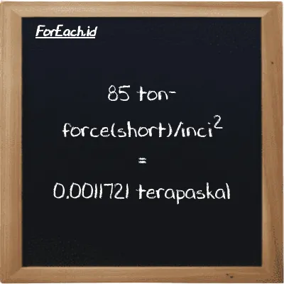 85 ton-force(short)/inci<sup>2</sup> setara dengan 0.0011721 terapaskal (85 tf/in<sup>2</sup> setara dengan 0.0011721 TPa)